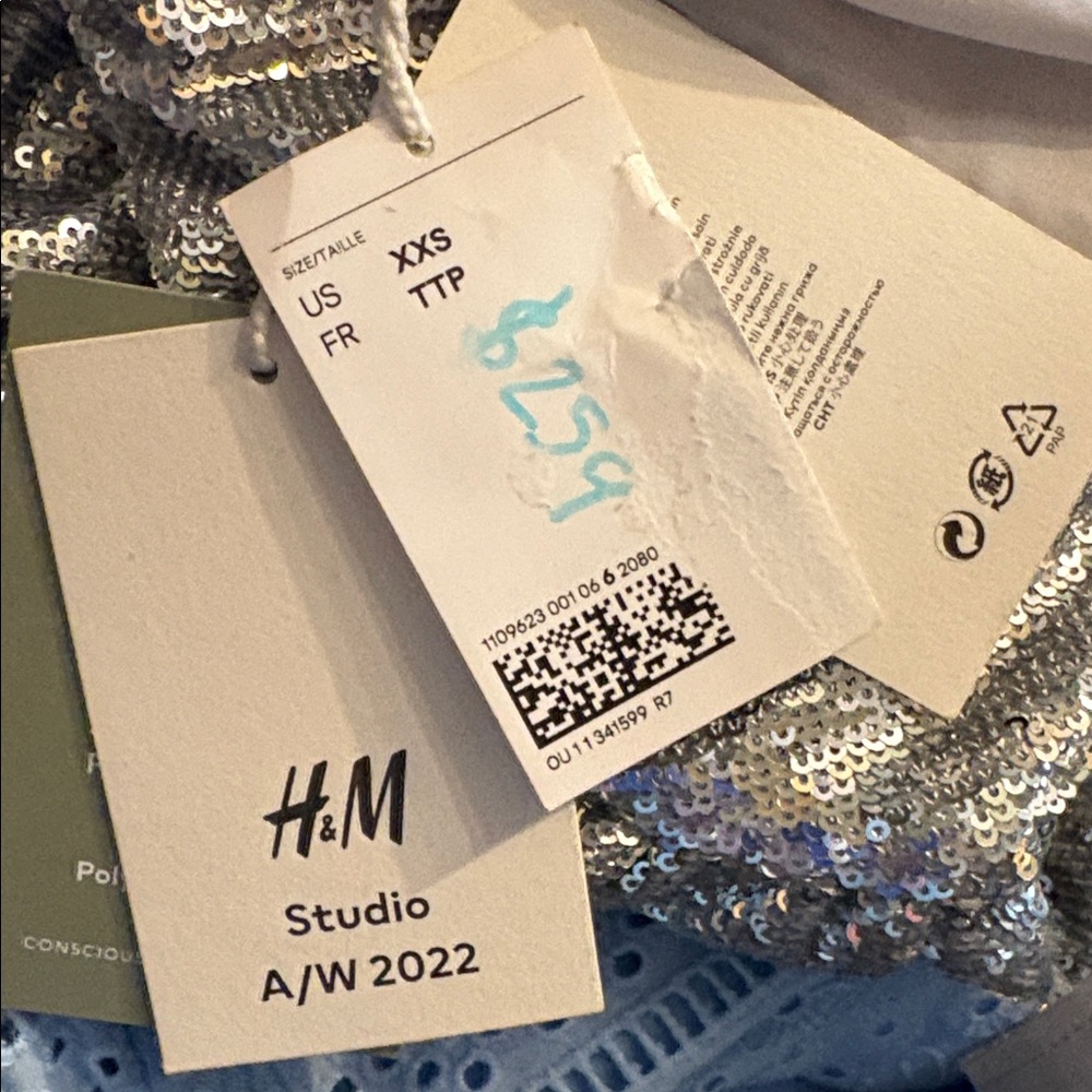 New H&M studio asymmetrical Silver sexy Sequin Dress XXS  NWT - Picture 7 of 8